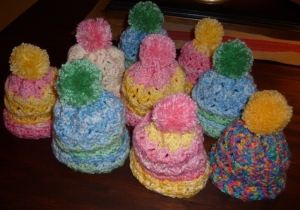 Colorful preemie hats for charity